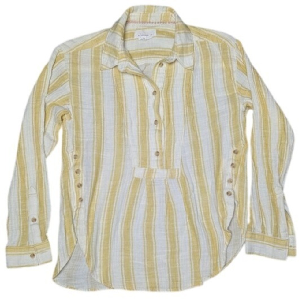 Anthropologie Boho Peasant Striped Long Sleeve Collared‎ Tunic Women's Small Top